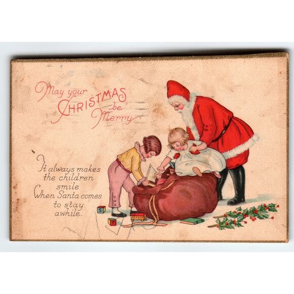 Vintage Christmas Postcard Santa Claus with Children & Toys 1910s - Picture 1 of 2